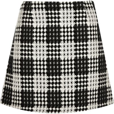Black and white check A-line mini skirt
